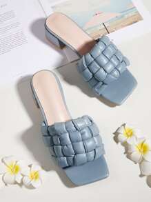 Minimalist Braided Slide Sandals - Dusty Blue - View 1