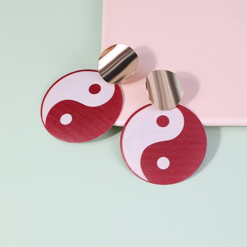 

Yin & Yang Drop Earrings, Red and white