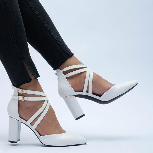 

Cross Strap Chunky Heels, White