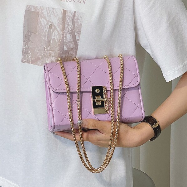 

Toggle Lock Quilted Chain Shoulder Bag, Purple