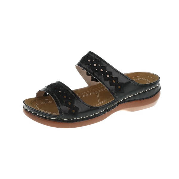 

Embroidery Detail Hollow Out Slide Sandals, Black