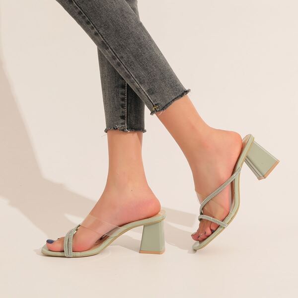 

Rhinestone Decor Sandal Mules, Green