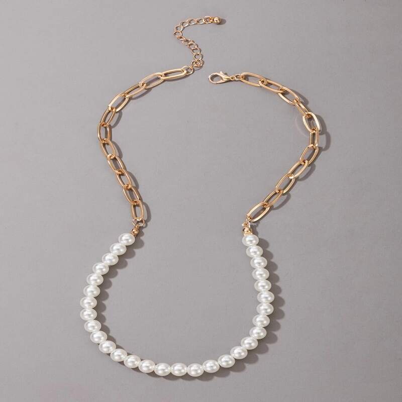 

Faux Pearl Beaded Necklace, Gold
