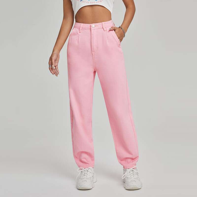 

High Waist Jogger Jeans, Baby pink