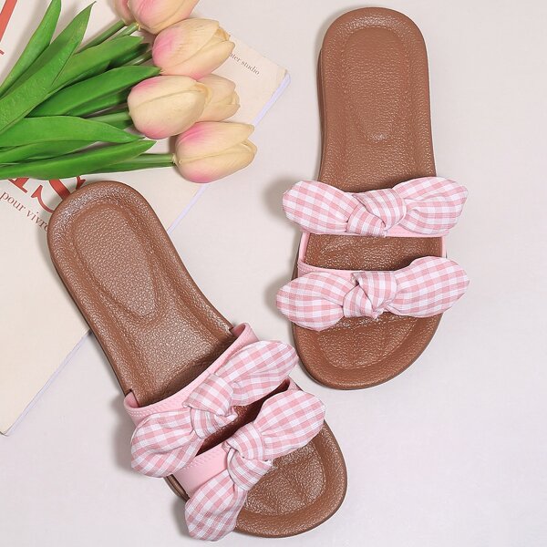 

Gingham Bow Decor Slides, Pink