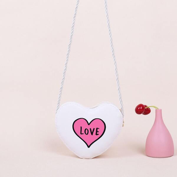 

Girls Letter Graphic Heart Shaped Crossbody Bag, White
