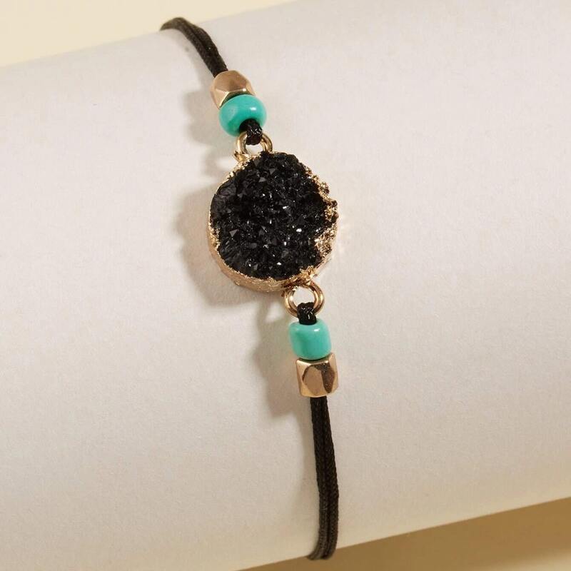

Rhinestone Decor Rope Bracelet, Black