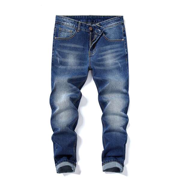 

Men Washed Zipper Fly Jeans, Dark wash