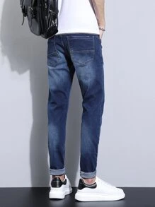Manfinity Homme Nam Quần jean Bông Mèo Whisker Denim mùa giặt - Rửa tối - Xem 2
