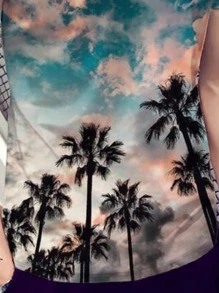 Manfinity Camiseta Tropical Para Hombres Con Cuello Redondo Y Estampado - Multicolor - Ver 3