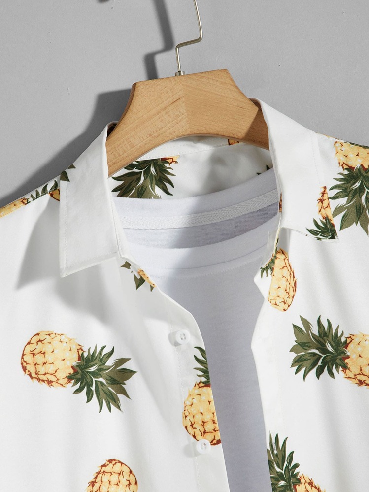 Manfinity Chillmode Camisa con estampado de piña al azar sin camiseta - Blanco - Añade 4