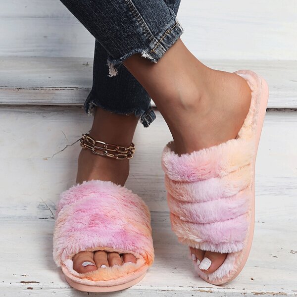 

Tie Dye Fluffy Bedroom Slippers, Multicolor