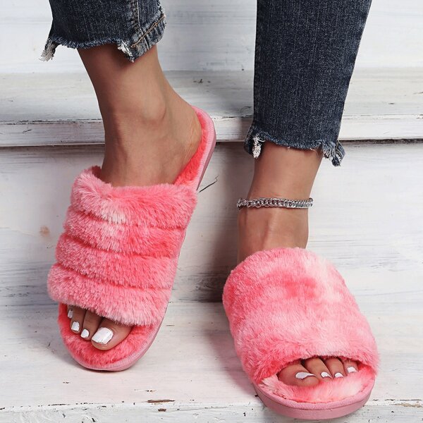 

Tie Dye Fluffy Bedroom Slippers, Watermelon pink