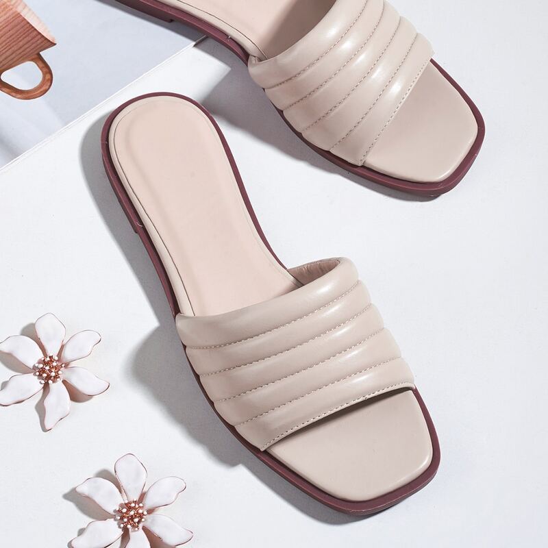 

Wide Band Slide Sandals, Apricot