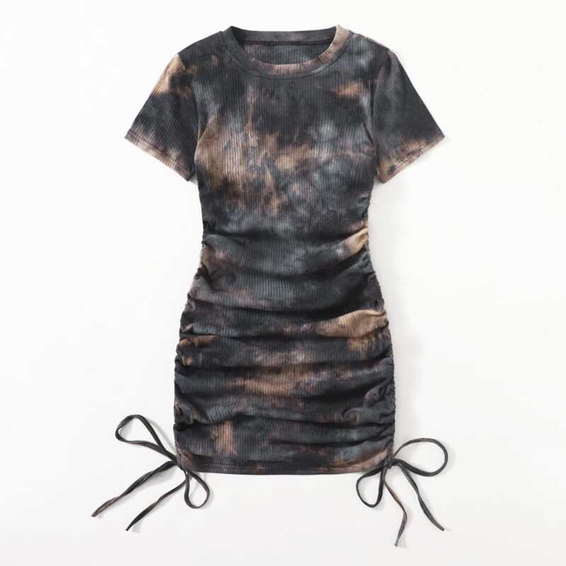 

Tie Dye Drawstring Ruched Dress, Multicolor