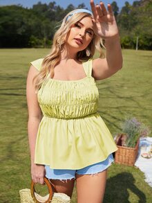 لباس علوي كامي مكشكش بلون موحد مقاس كبير - أصفر - مشاهدة 4