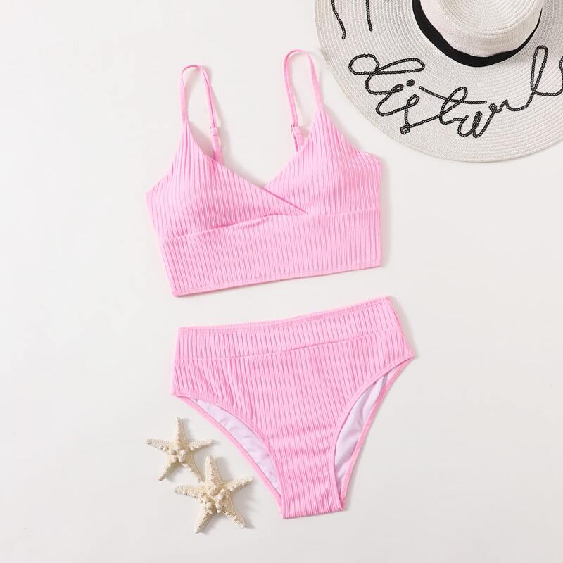 

Solid Wrap Bikini Swimsuit, Pink