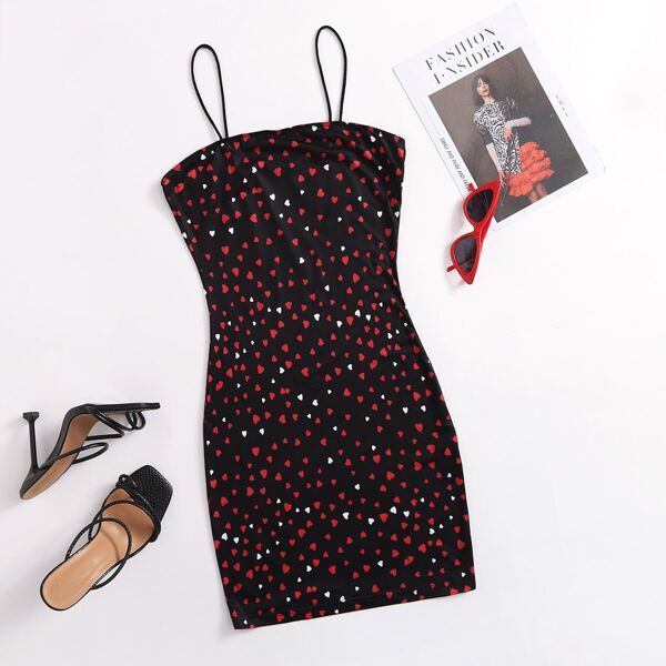 

Allover Heart Print Bodycon Dress, Multicolor