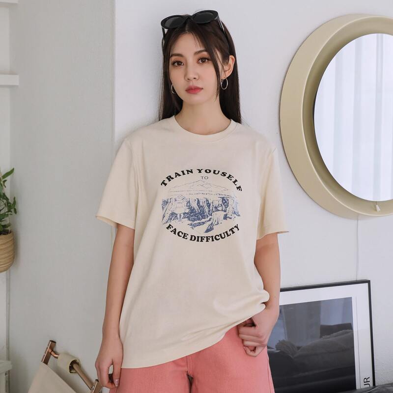 

Valley And Slogan Graphic Tee, Beige