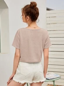 SHEIN EZwear V-neck Crop Tee - Pink - View 2