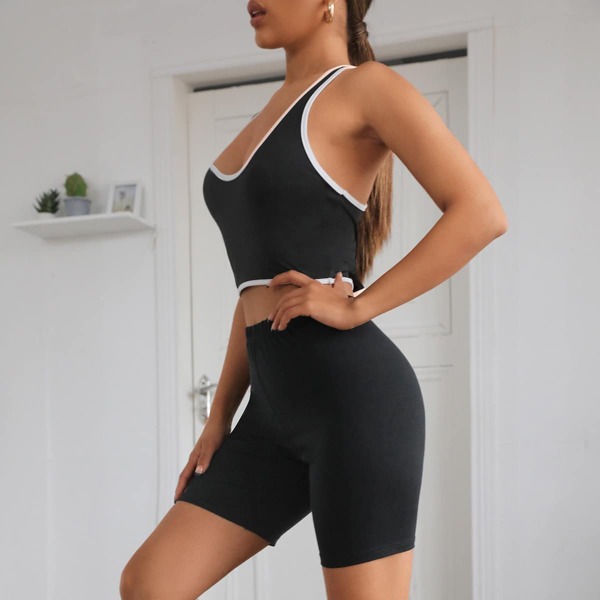 

Solid Elastic Waist Biker Shorts, Black