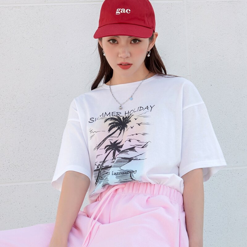 

Tropical And Letter Graphic Drop Shoulder Tee, White