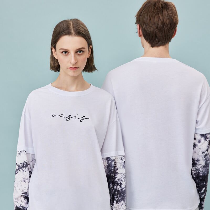 

Unisex 2 In 1 Tie Dye Sleeve Letter Tee, Multicolor