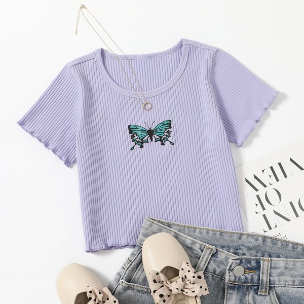 

Toddler Girls Butterfly Print Rib Knit Tee, Lilac purple