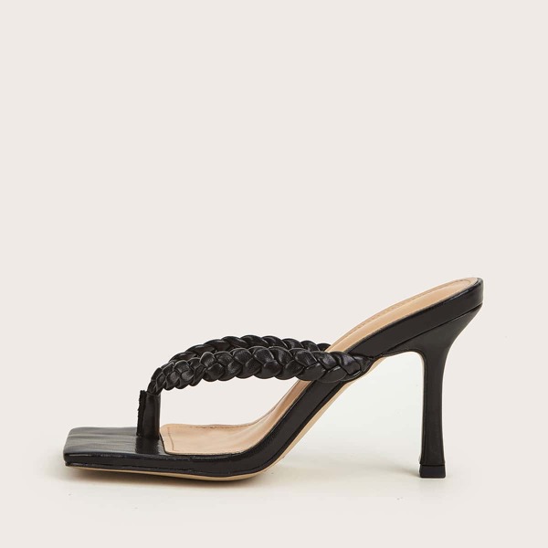 

Braided Design Stiletto Heeled Thong Sandals, Black