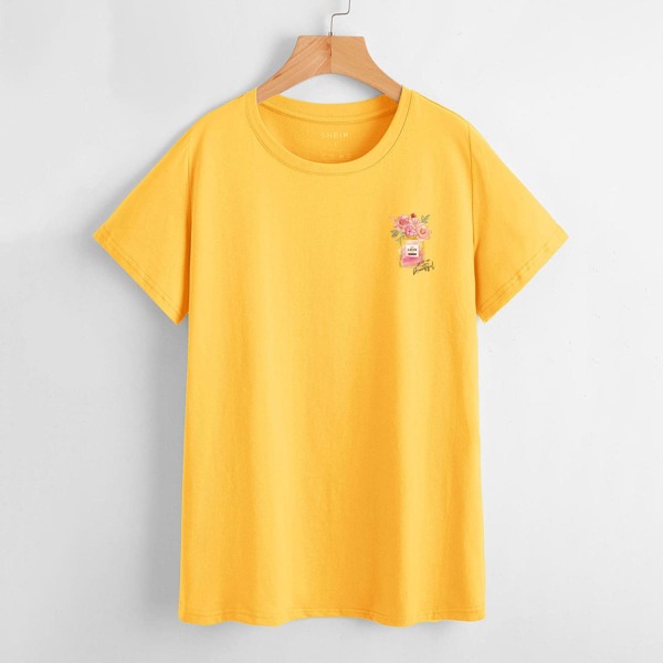 

Perfume Print Short Sleeve Tee, Yellow