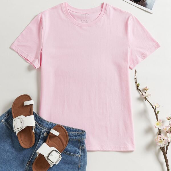 

Solid Short Sleeve Tee, Pink