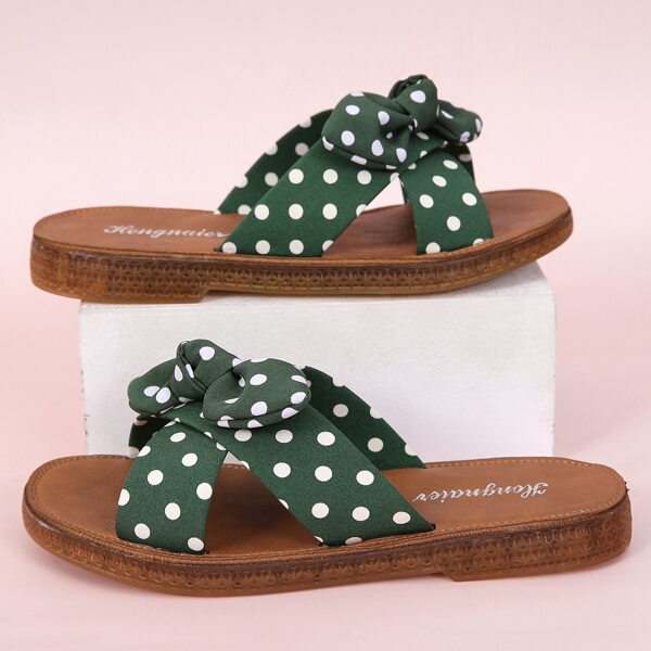 

Polka Dot Bow Decor Slide Sandals, Green