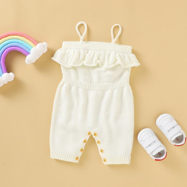 

Baby Girl Solid Ruffle Knit Romper, White