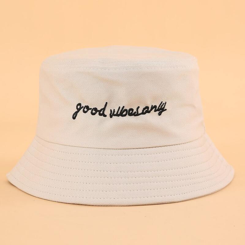 

Letter Embroidery Bucket Hat, Beige