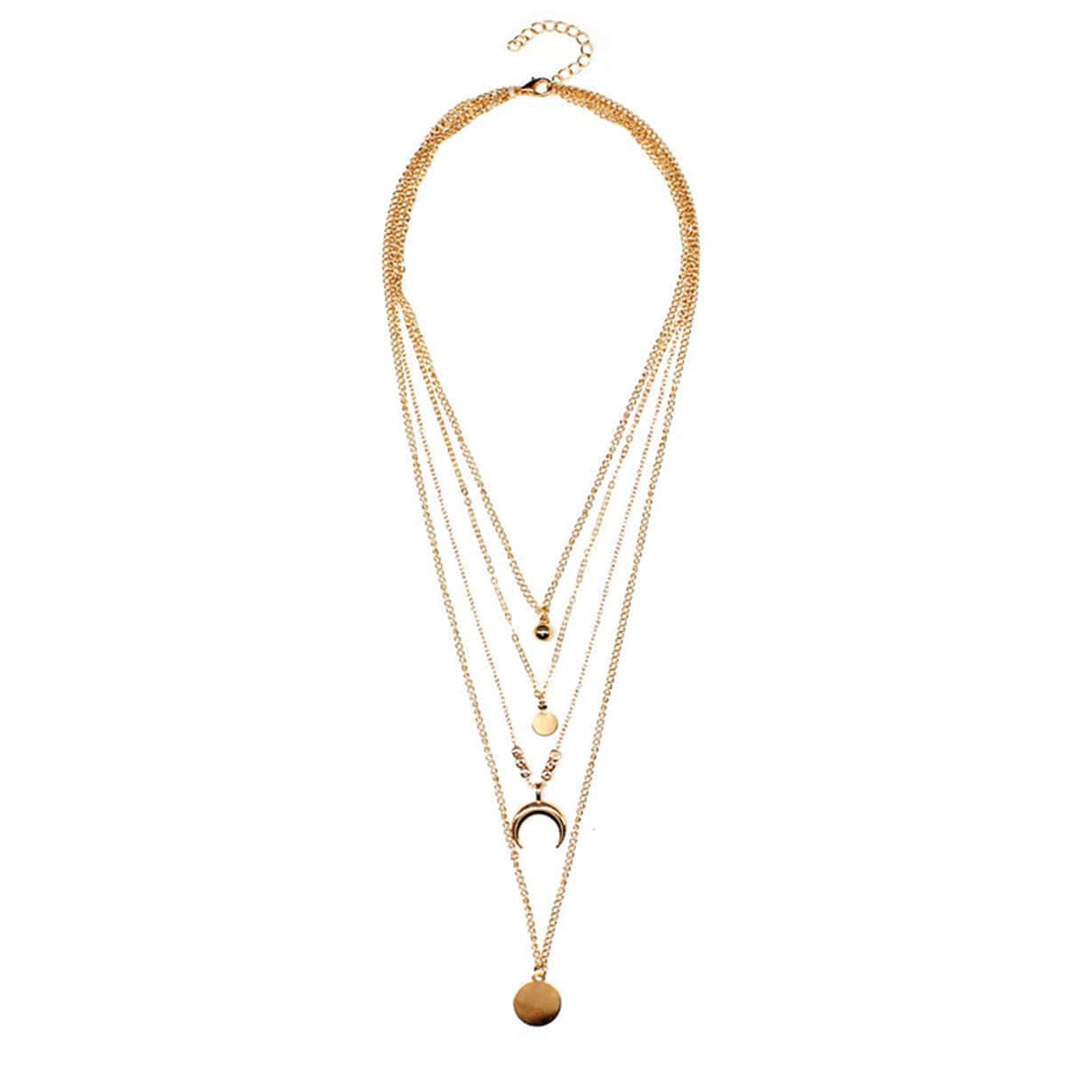 

Moon & Disc Layered Necklace, Gold