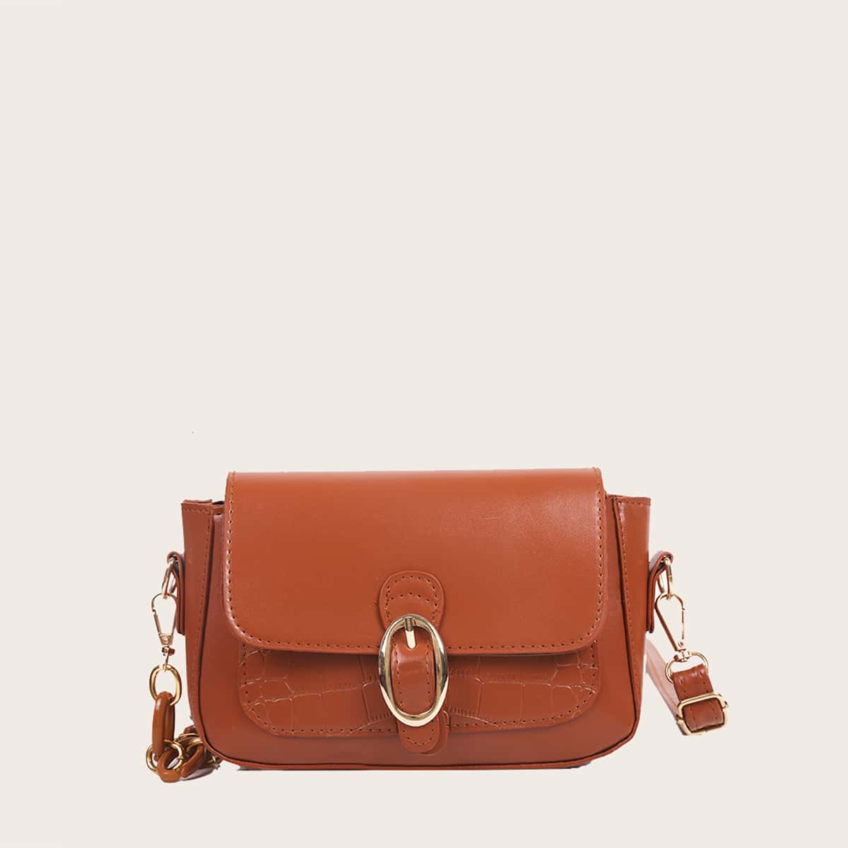 

Croc Embossed Buckle Crossbody Bag, Brown