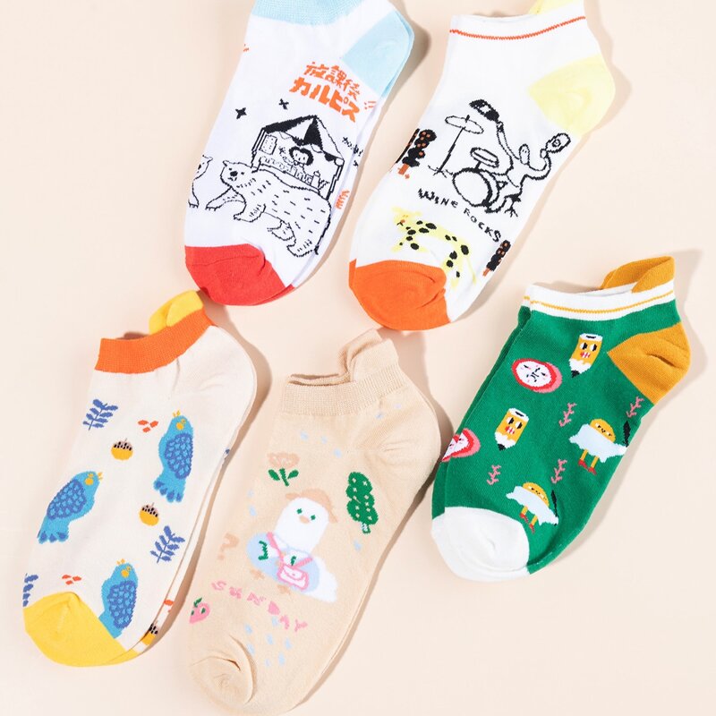 

5pairs Cartoon Graphic Ankle Socks, Multicolor