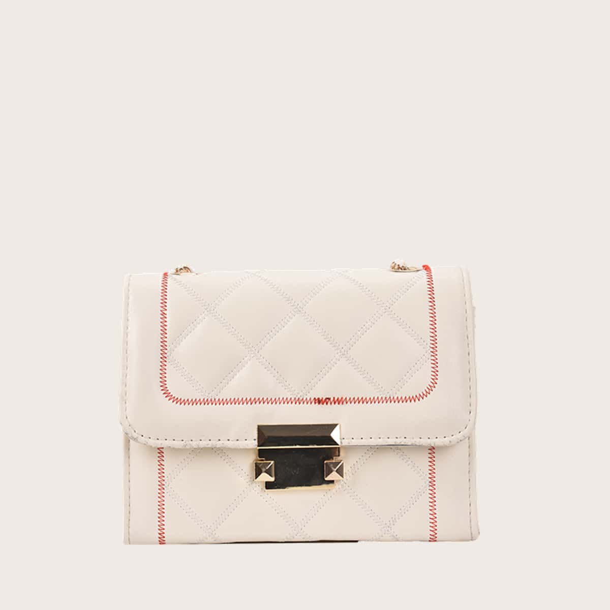 

Quilted Chain Crossbody Bag, Beige