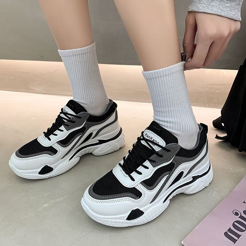 

Colorblock Lace-up Chunky Sneakers, Black and white