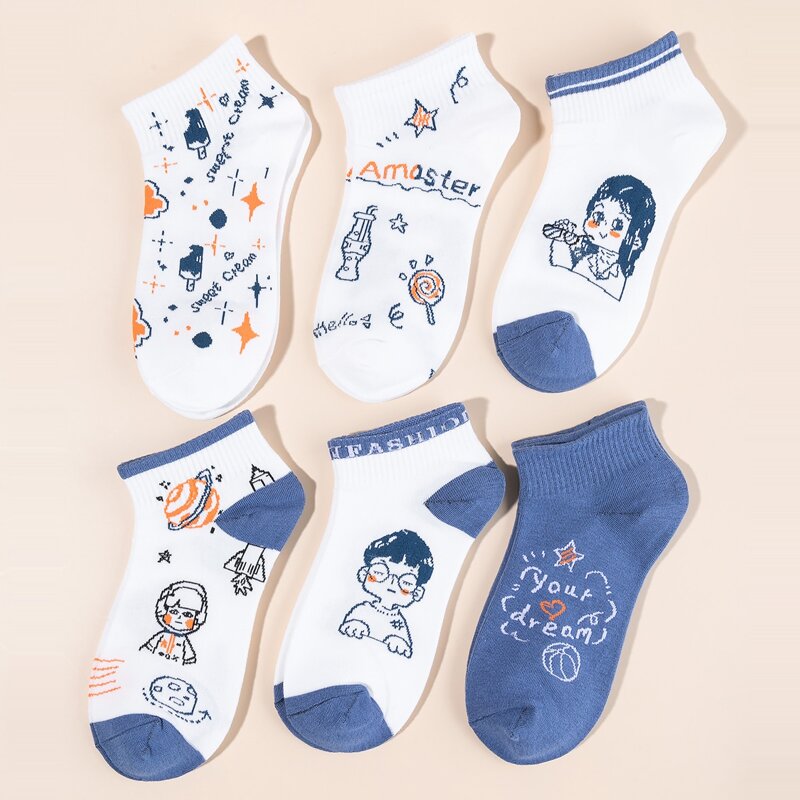 

6pairs Cartoon Graphic Ankle Socks, Multicolor