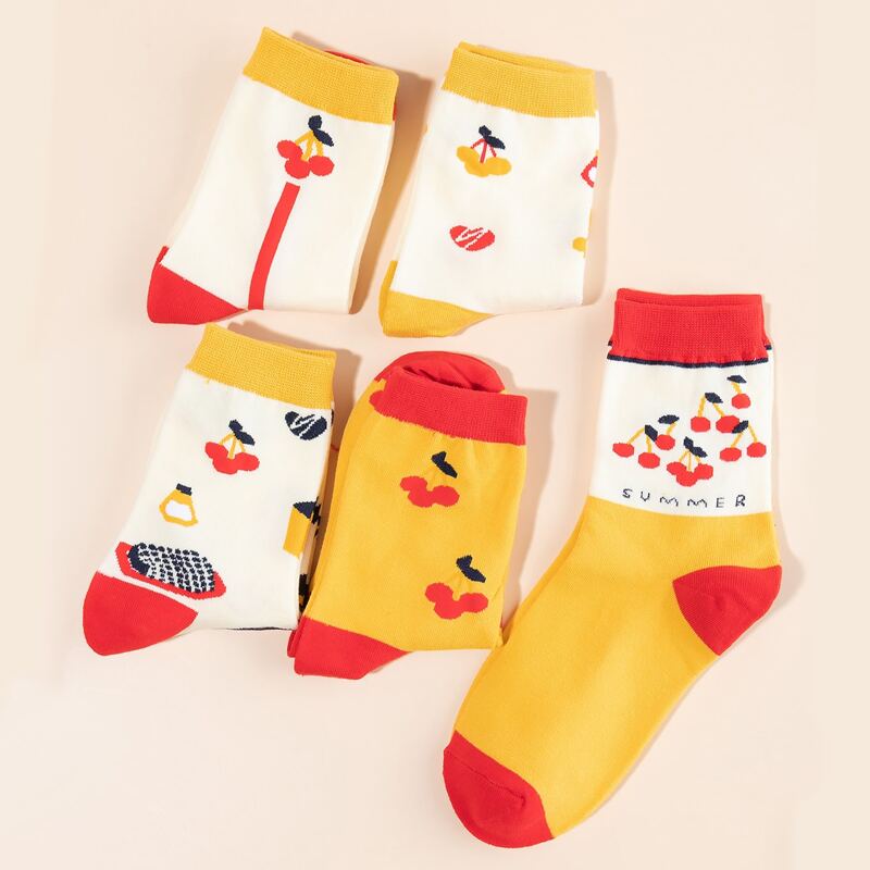

5pairs Cartoon Graphic Crew Socks, Multicolor