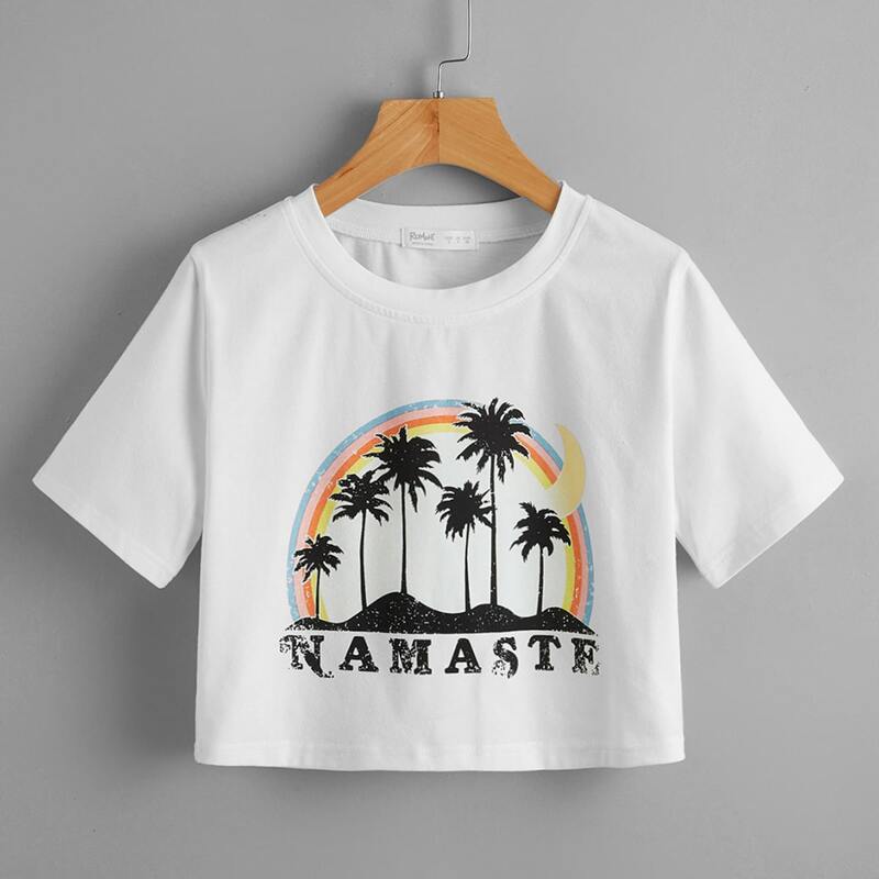 

Letter Tropical Graphic Crop Tee, White