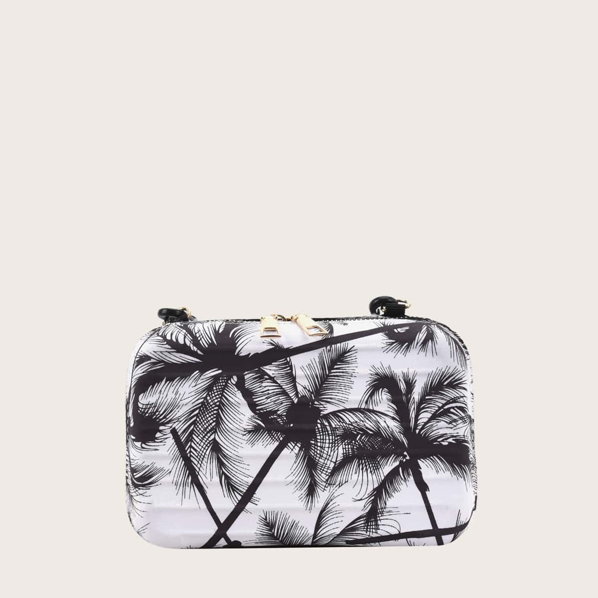 

Coconut Tree Zip Box Bag, Black and white