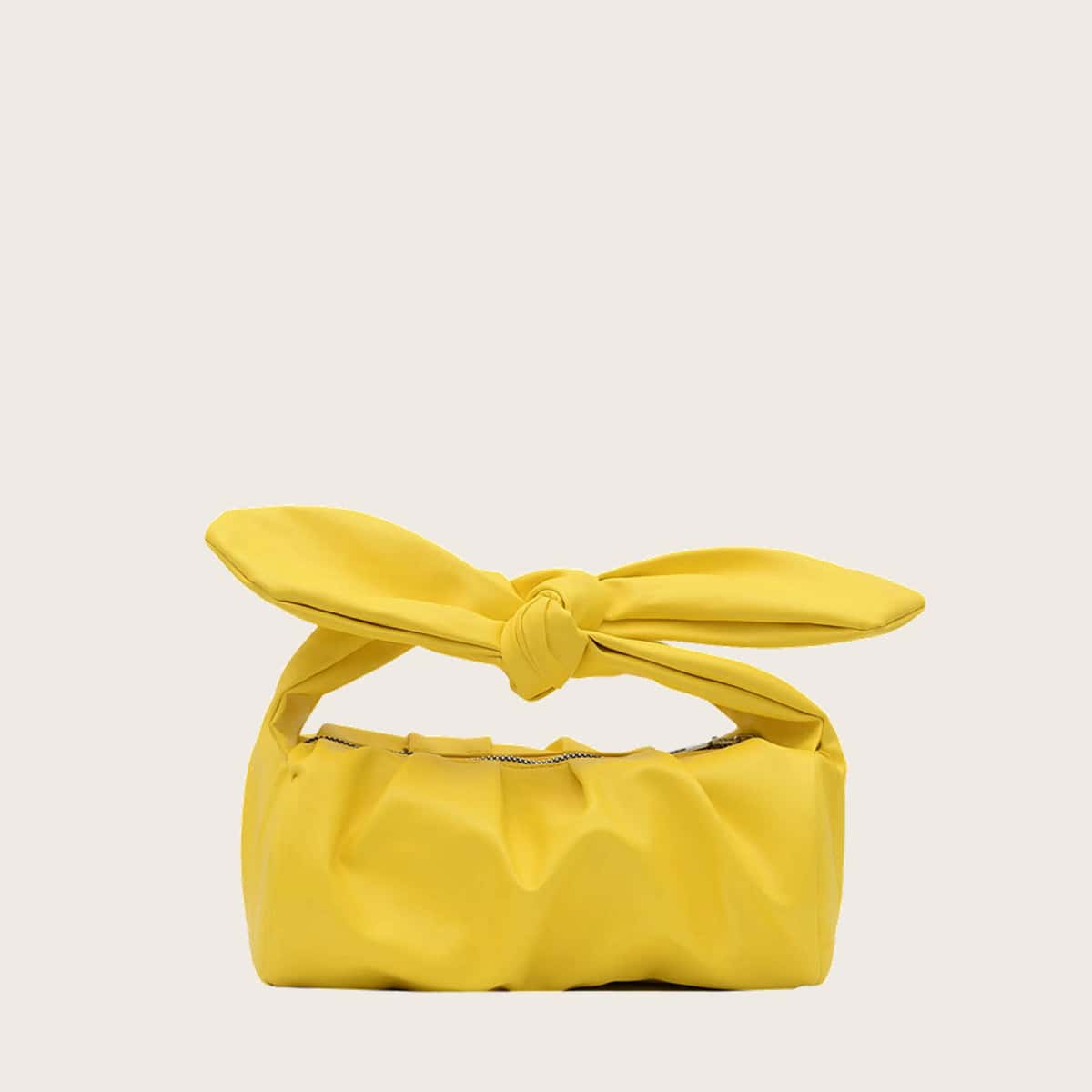 

Solid Knot Handle Ruched Bag, Yellow