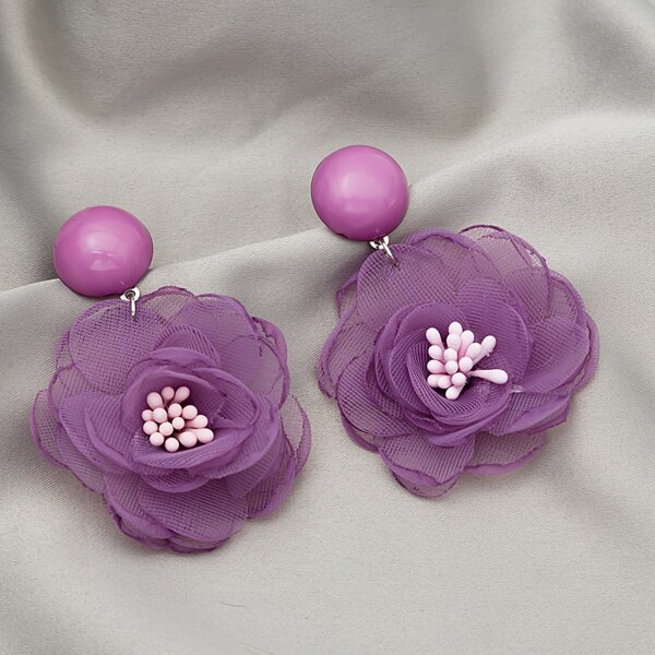 

Flower Decor Drop Earrings, Purple