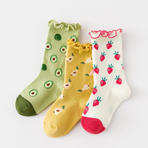

3pairs Toddler Girls Fruit Print Socks, Multicolor