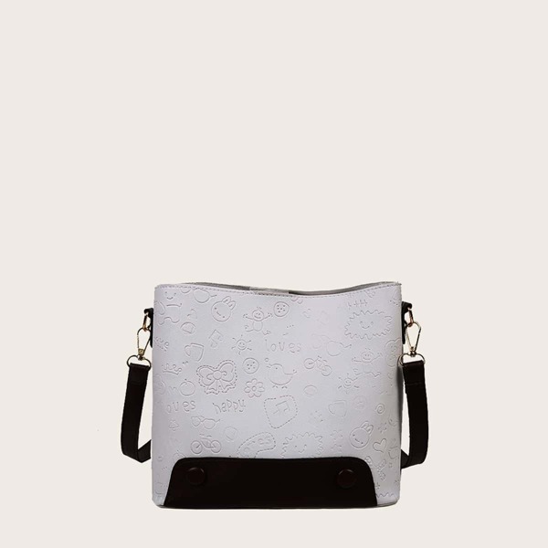 

Cartoon Embossed Bucket Bag, White