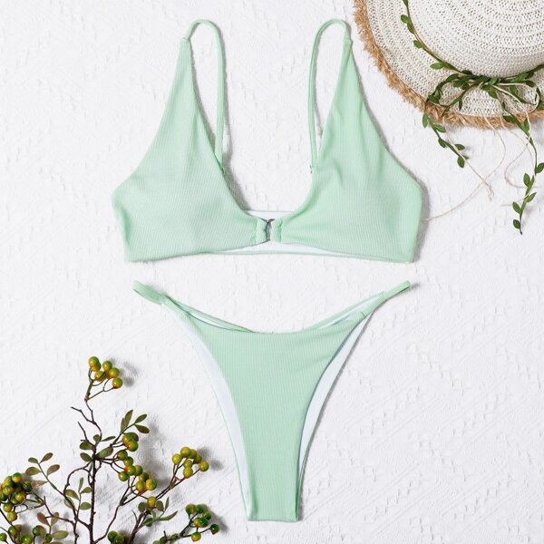 

Ring Linked Thong Bikini Swimsuit, Green
