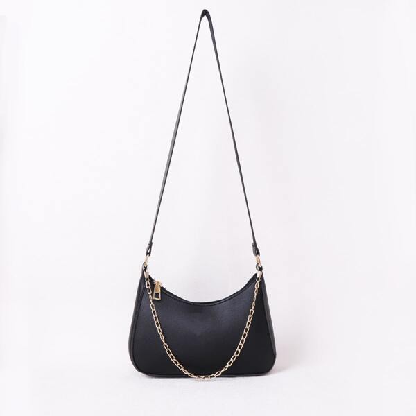 

Minimalist Chain Baguette Bag, Black