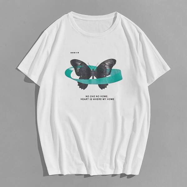 

Men Butterfly And Slogan Graphic Tee, White